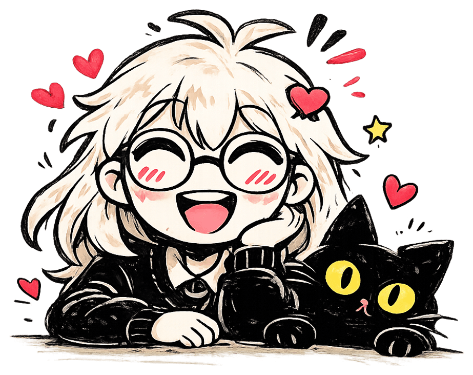 Aira, the host, with her black cat