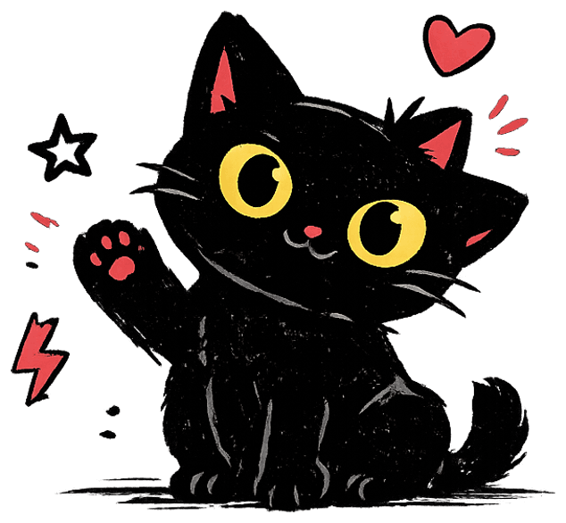 Aira’s black cat, waving